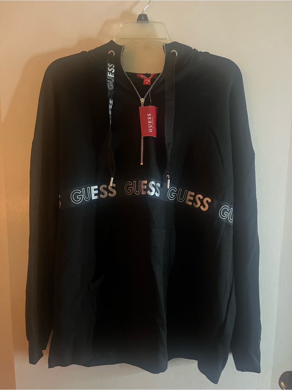 Guess Black Hoodie with Logo Tape
